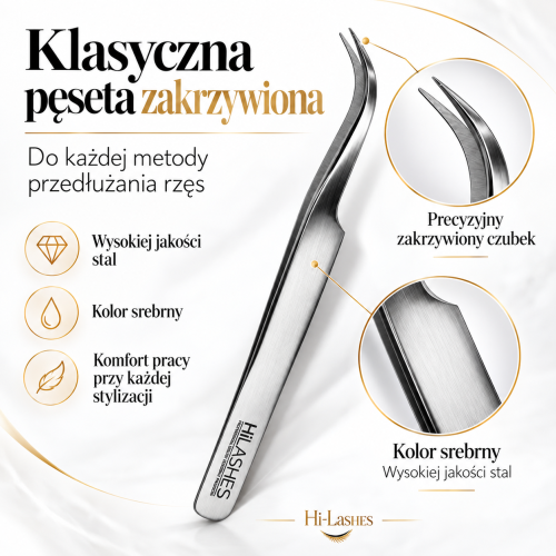 Klasyczna zakrzywiona pęseta do przedłużania rzęs Classic Curve