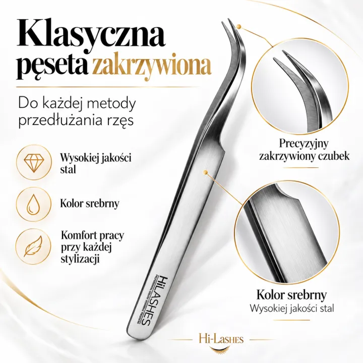 Klasyczna zakrzywiona pęseta do przedłużania rzęs Classic Curve
