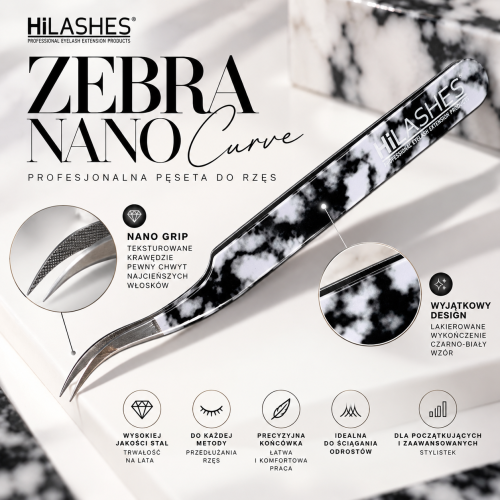 Nano Grip pęseta do rzęs Zebra Curve Hi-Lashes