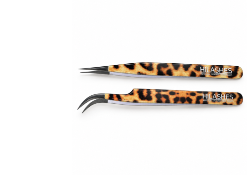 Pęseta prosta i zakrzywiona do przedłużania rzęs Leopard Duo