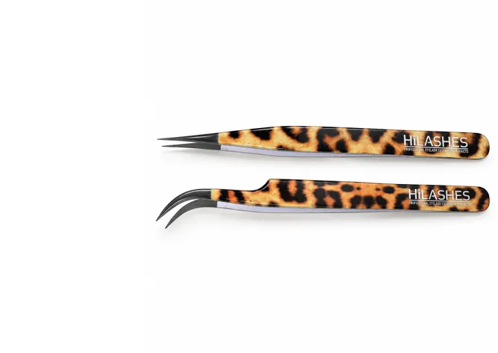 Pęseta prosta i zakrzywiona do przedłużania rzęs Leopard Duo