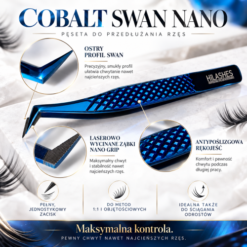 Pęseta do rzęs Cobalt Swan Nano Grip Hi-Lashes