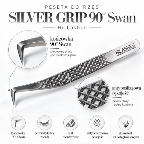 Pęseta Silver Grip 90 Swan z antypoślizgową rękojeścią