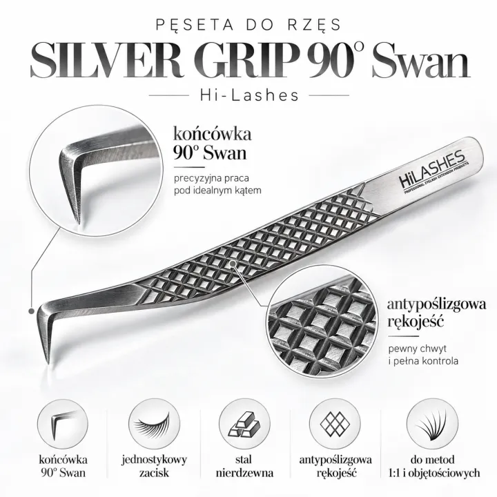 Pęseta Silver Grip 90 Swan z antypoślizgową rękojeścią